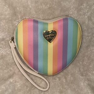 Luv Betsey by Betsey Johnson Pastel Rainbow Striped Heart Wristlet Clutch